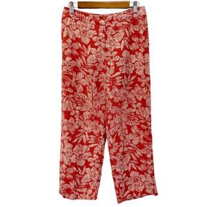 Jones Wear Womens 4 Linen Blend Wide Leg Pants Fall Floral Rusty Orange Boho